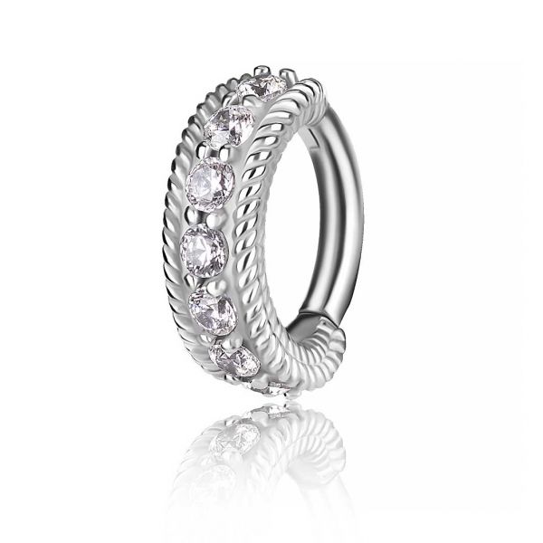 Oval belly button piercing with premium cubic zirconia