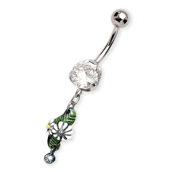 NAVEL PIERCING WITH FLOWERS AND CRYSTALS