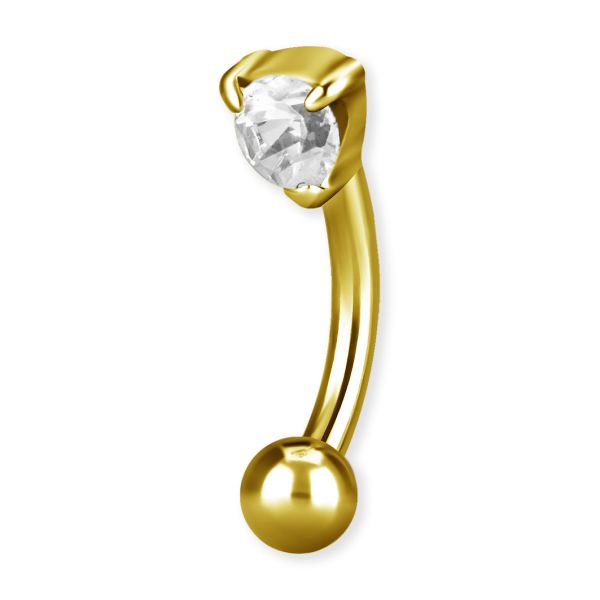 Piercing sourcil plaqué or avec cristal