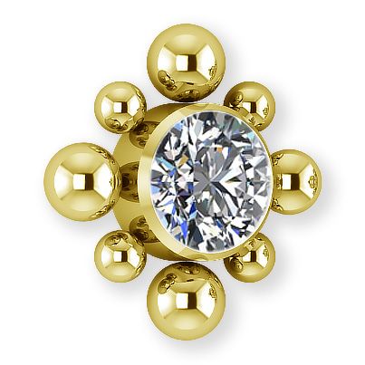 Gold sun with balls, crystal and external thread