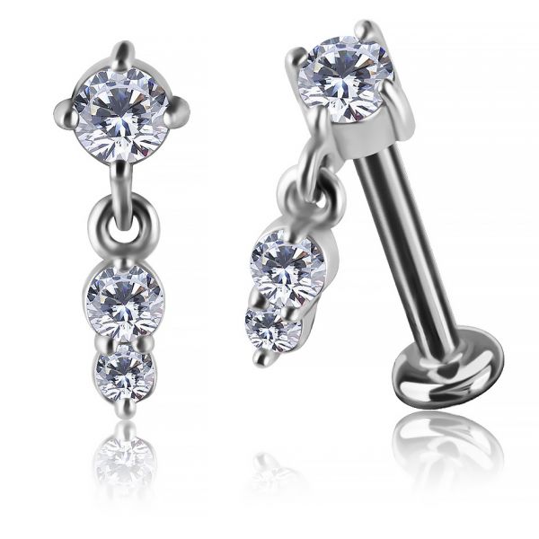 LABRET THREADLESS CON COLGANTE CON DOS CRISTALES