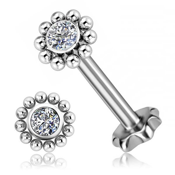 OHRRING MIT BLUMENFÖRMIGER BASIS UND PREMIUM-ZIRKONIA MIT KUGELN