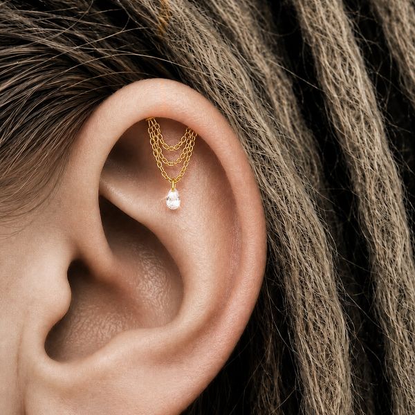 LABRET POUR VERTICAL HELIX PLAQUÉ OR AVEC GOUTTE DE CRISTAL