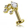 Golden eye-shaped piercing with hanging crystals