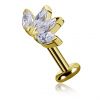 PIERCING ORO CON LABRET Y ACCESORIO FLOR CON CUATRO CRISTALES