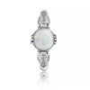 Oval belly button jewel with opal and cubic zirconia
