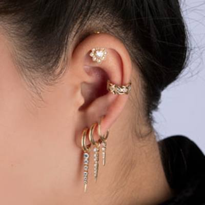 PIERCING VERTICAL HELIX PLACCATO ORO A FORMA DI CUORE CON CRISTALLI 