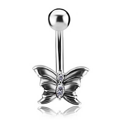 BUTTERFLY BELLY BUTTON PIERCING WITH PREMIUM CUBIC ZIRCONIA