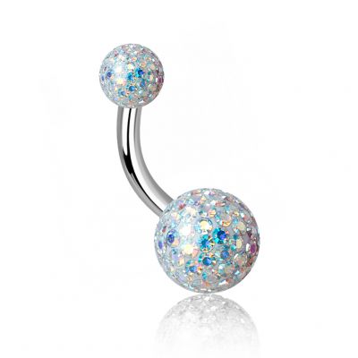 PIERCING OMBLIGO DOBLE BOLA CON RESINA Y CRISTALES