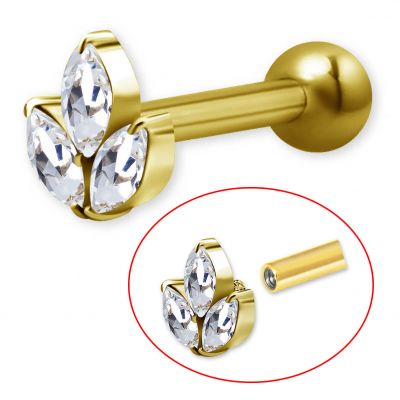 GOLD BAR WITH 3 CUBIC ZIRCONIA LEAVES