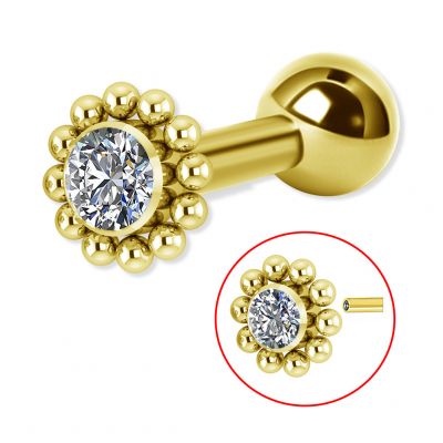 CRISTAL Y PIERCING BARRA EN TITANIO CHAPADO EN ORO