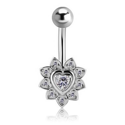 CRYSTAL HEART BELLY BUTTON PIERCING