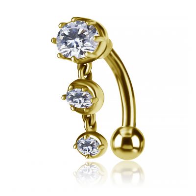 PIERCING PARA OMBLIGO BAÑADO EN ORO CON CRISTALES COLGANTES