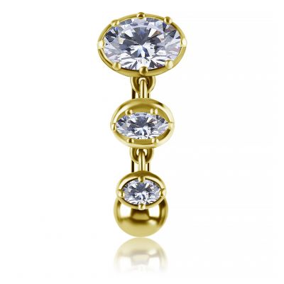 PIERCING PARA OMBLIGO BAÑADO EN ORO CON CRISTALES COLGANTES