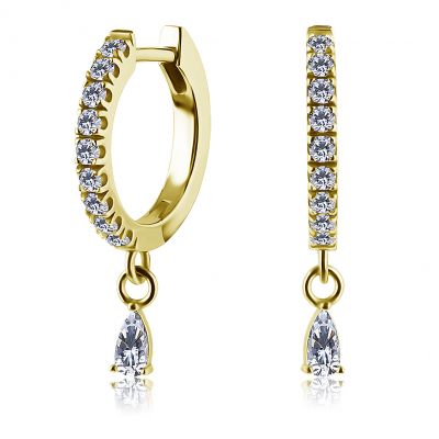 GOLD-PLATED CLICKER EARRINGS WITH TEARDROP CRYSTAL