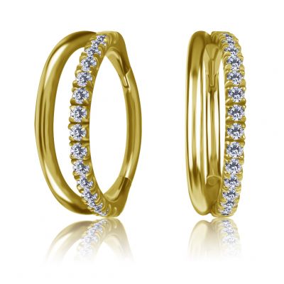 VERGOLDETER CLICKER-OHRRING MIT DOPPELREIHE UND CUBIC-ZIRCONIA-STREIFEN