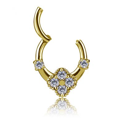 ARO CLICKER CHAPADO EN ORO CON ZIRCONIA PREMIUM EN ROMBO