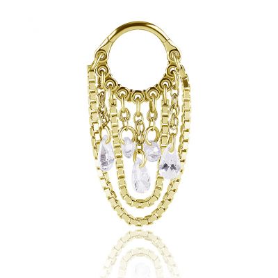 GOLDENES PIERCING MIT HÄNGENDEN KETTEN UND KRISTALLEN