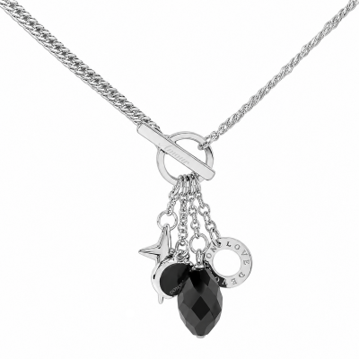 HALSKETTE MIT CHARMS UND SCHWARZEM KRISTALL