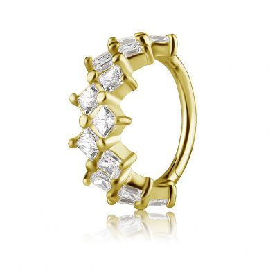 BIJOU CLICKER EN OR MASSIF AVEC CRISTAUX À TAILLE CARRÉE