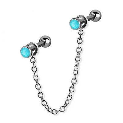 DOUBLE EARRING WITH CHAIN AND 2 CRYSTALS