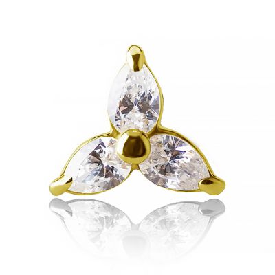 GOLD JEWEL WITH CRYSTAL LEAVES AND EXTERNAL THREAD
