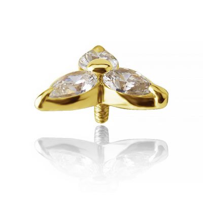 GOLD JEWEL WITH CRYSTAL LEAVES AND EXTERNAL THREAD