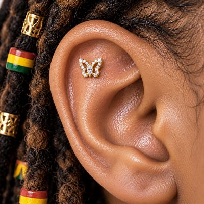 GOLDEN PIERCING WITH CRYSTAL BUTTERFLY