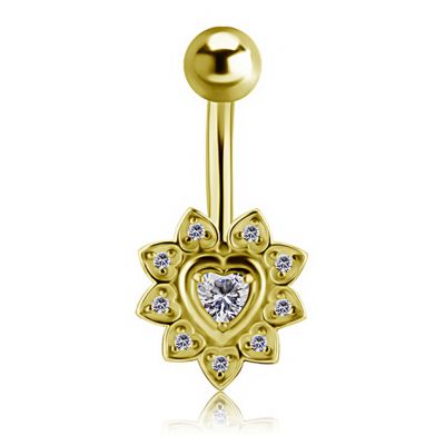 GOLD-PLATED BELLY BUTTON PIERCING WITH CRYSTAL HEART
