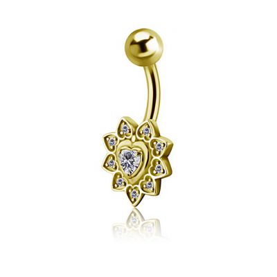 GOLD-PLATED BELLY BUTTON PIERCING WITH CRYSTAL HEART