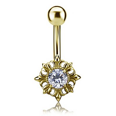 GOLD PLATED NAVEL BUTTON JEWEL WITH CRYSTAL