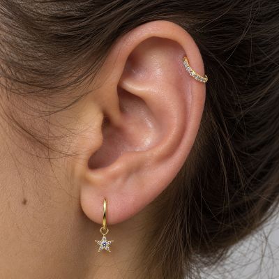 GOLD-PLATED CLICKER EARRING WITH CUBIC ZIRCONIA
