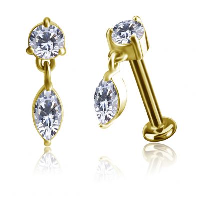 JOYERÍA THREADLESS BAÑADA EN ORO CON COLGANTE DE CRISTAL EN FORMA DE GOTA