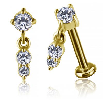 JOYERÍA THREADLESS BAÑADA EN ORO CON COLGANTE CON DOS CRISTALES