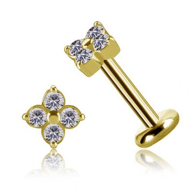 VERGOLDETER THREADLESS OHRRING IN BLUMENFORM MIT PREMIUM CUBIC ZIRKONIA
