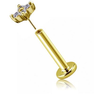VERGOLDETER THREADLESS OHRRING IN BLUMENFORM MIT PREMIUM CUBIC ZIRKONIA