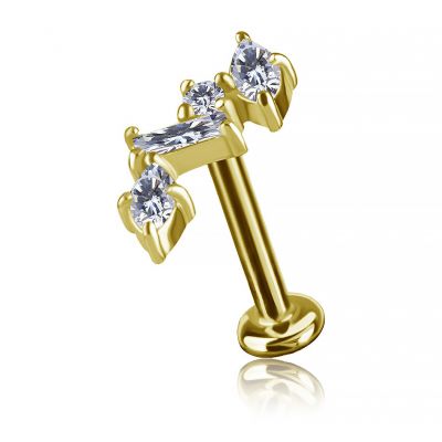 LABRET AUS TITAN GOLDBESCHICHTET THREADLESS MIT PREMIUM CUBIC ZIRKONIA ERSATZ