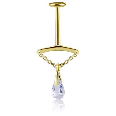 VERTICAL HELIX WITH SOLID GOLD REPLACEMENT WITH GENUINE TOPAZ