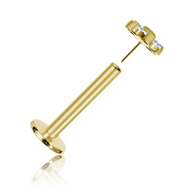 THREADLESS GOLD-PLATED JEWEL WITH FLOWER AND CRYSTALS