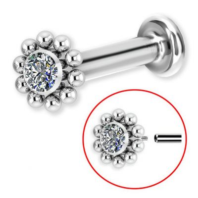 LABRET CON FILETTO INTERNO E CRISTALLO CONTORNATO DA SFERE