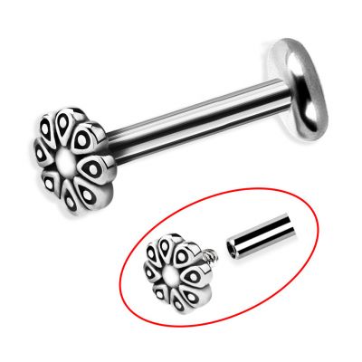 PIERCING LABRET WITH INTERNAL THREAD AND TRIBAL FLOWER