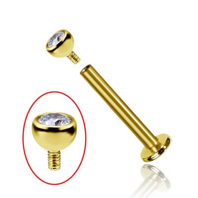 YELLOW GOLD LABRET PIERCING WITH WHITE CRYSTAL