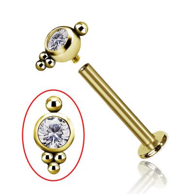 LABRET DE ORO CON ZIRCONIA BLANCA Y PEQUEÑAS ESFERAS