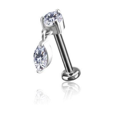THREADLESS LABRET WITH PREMIUM CUBIC ZIRCONIA REPLACEMENT AND TEARDROP DANGLE