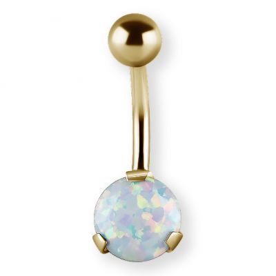 PIERCING PARA OMBLIGO CHAPADO EN ORO CON ÓPALO SINTÉTICO