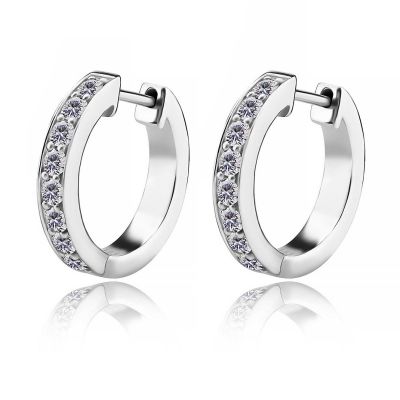 BOUCLES D'OREILLES CLICKER EN ACIER AVEC CRISTAUX BLANCS