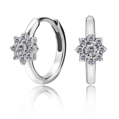 BOUCLES D'OREILLES CLICKER AVEC FLEUR ET 9 BRILLANTS