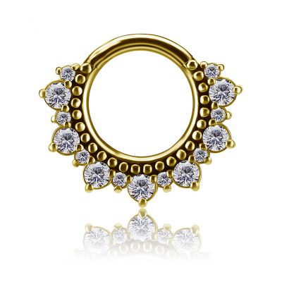 JOYA CLICKER TRIBAL DE ORO MACIZO CON CRISTALES