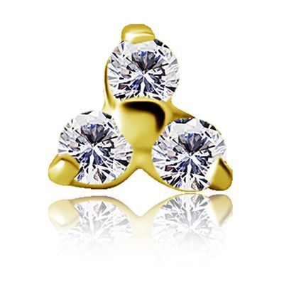 GOLD ACCESSORY FOR PIERCING WITH THREE CRYSTALS