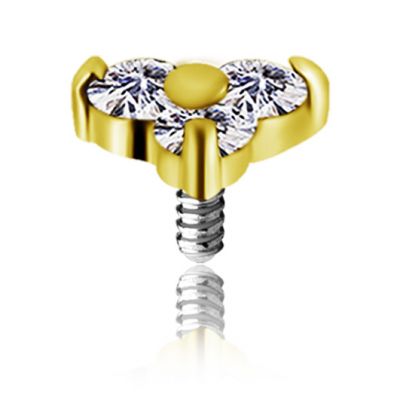 GOLD ACCESSORY FOR PIERCING WITH THREE CRYSTALS